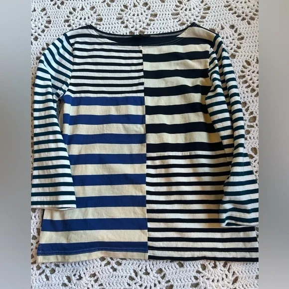 J. Crew Teal Royal Navy Cream Stripe Top Blouse Women Size S Modern Classic - Picture 1 of 7